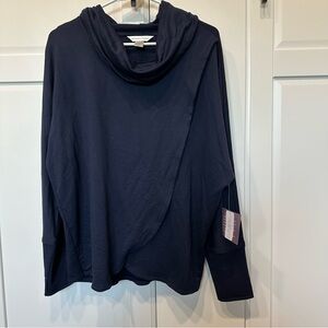 NWT Christopher & Banks Navy Cowl Neck Long Sleeve Wrap Top,medium,lagenlook